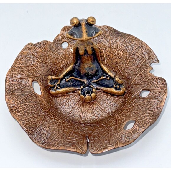 Mini Zen Frog Meditation Incense Burner Brass Tone Namaste Figurine Miniature 2” - Picture 14 of 14